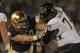 SOUTH BEND, IN - NOVEMBER 17: Tony Springmann #69 of the Notre Dame Fighting Irish rushes against Garrick Williams #74 of the Wake Forest Demon Deacons at Notre Dame Stadium on November 17, 2012 in South Bend, Indiana. Notre Dame defeated Wake Forest 38-0. (Photo by Jonathan Daniel/Getty Images)