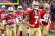 NEW ORLEANS, LA - FEBRUARY 03: Colin Kaepernick #7 of the San Francisco 49ers leads his teammates onto the field against the Baltimore Ravens during Super Bowl XLVII at the Mercedes-Benz Superdome on February 3, 2013 in New Orleans, Louisiana. The Ravens won 34-31. (Photo by Chris Graythen/Getty Images)