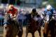 BALTIMORE, MD - MAY 17: Fiftyshadesofhay (L), ridden by Joel Rosario, crosses the finish line ahead of Marathon Lady, ridden by Robby Albarado, to win the 89th Black-Eyed Susan Stakes at Pimlico Race Course on May 17, 2013 in Baltimore, Maryland. (Photo by Matthew Stockman/Getty Images)