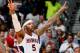 ATLANTA, GA - APRIL 29: Josh Smith #5 of the Atlanta Hawks reacts to the fans in the final minutes of their 102-91 win over the Indiana Pacers during Game Four of the Eastern Conference Quarterfinals of the 2013 NBA Playoffs at Philips Arena on April 29, 2013 in Atlanta, Georgia. NOTE TO USER: User expressly acknowledges and agrees that, by downloading and or using this photograph, User is consenting to the terms and conditions of the Getty Images License Agreement. (Photo by Kevin C. Cox/Getty Images)