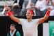 ROME, ITALY - MAY 18: Rafael Nadal of Spain celebrates match point against Tomas Berdych of the Czech Republic in their semi final match during day seven of the Internazionali BNL d'Italia 2013 at the Foro Italico Tennis Centre on May 18, 2013 in Rome, Italy. (Photo by Clive Brunskill/Getty Images)