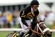 Gary Stevens roars in celebration after Oxbow wins the 2013 Preakness.