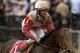 BALTIMORE, MD - MAY 18: Joel Rosario looks on from atop of Orb #1 after finishing fourth behind Oxbow #6, ridden by Gary Stevens, to win the 138th running of the Preakness Stakes at Pimlico Race Course on May 18, 2013 in Baltimore, Maryland. (Photo by Matthew Stockman/Getty Images)
