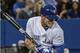 When Toronto's Brett Lawrie called a very late time-out—forcing Giants RP Chad Gaudin to halt his motion—Gaudin appropriately plunked him. (PHOTO COURTESY OF TARA WALTON / TORONTO STAR)