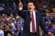 ARLINGTON, TX - MARCH 29: Head coach Bill Self of the Kansas Jayhawks reacts in the first half against the Michigan Wolverines during the South Regional Semifinal round of the 2013 NCAA Men's Basketball Tournament at Dallas Cowboys Stadium on March 29, 2013 in Arlington, Texas. (Photo by Ronald Martinez/Getty Images)