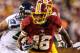 Jan 6, 2013; Landover, MD, USA; Washington Redskins running back Alfred Morris (46) runs the ball during the first quarter of the NFC Wild Card playoff game against the Seattle Seahawks at FedEx Field. Mandatory Credit: Daniel Shirey-USA TODAY Sports