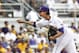 June 8, 2012; Baton Rouge, LA, USA; LSU Tigers pitcher Aaron Nola (10) pitches in the first inning against the Stony Brook Seawolves of game one of the Baton Rouge super regional at Alex Box Stadium. Mandatory Credit: Crystal Logiudice-USA TODAY Sports