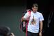 May 22, 2013; Paris, FRANCE; Roger Federer (SUI) during a practice session in advance of the 2013 French Open at Roland Garros. Mandatory Credit: Pierre Lahalle/Presse Sports via USA TODAY Sports