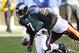 Jan 01, 2012; Philadelphia, PA, USA; Philadelphia Eagles quarterback Michael Vick (7) is sacked by Washington Redskins linebacker Brian Orakpo (98) causing a fumble during the second quarter at Lincoln Financial Field. Mandatory Credit: Howard Smith-USA TODAY Sports