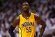 MIAMI, FL - MAY 22: Roy Hibbert #55 of the Indiana Pacers looks on against the Miami Heat during Game One of the Eastern Conference Finals at AmericanAirlines Arena on May 22, 2013 in Miami, Florida. NOTE TO USER: User expressly acknowledges and agrees that, by downloading and or using this photograph, user is consenting to the terms and conditions of the Getty Images License Agreement. (Photo by Mike Ehrmann/Getty Images)