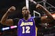SAN ANTONIO, TX - APRIL 24: Dwight Howard #12 of the Los Angeles Lakers reacts after being fouled against the San Antonio Spurs during Game Two of the Western Conference Quarterfinals of the 2013 NBA Playoffs at AT&T Center on April 24, 2013 in San Antonio, Texas. NOTE TO USER: User expressly acknowledges and agrees that, by downloading and or using this photograph, User is consenting to the terms and conditions of the Getty Images License Agreement. (Photo by Ronald Martinez/Getty Images)