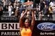 ROME, ITALY - MAY 19: Serena Williams of the USA holds the winners trophy aloft after her straight sets victory against Victoria Azarenka of Belarus in their final match during day eight of the Internazionali BNL d'Italia 2013 at the Foro Italico Tennis Centre on May 19, 2013 in Rome, Italy. (Photo by Clive Brunskill/Getty Images)
