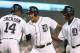 DETROIT, MI - APRIL 28: Miguel Cabrera #24 of the Detroit Tigers celebrates hitting a three-run home run in the seventh inning scoring Austin Jackson #14 and Torii Hunter #48 during the game against the Atlanta Braves at Comerica Park on April 28, 2013 in Detroit, Michigan. (Photo by Leon Halip/Getty Images)
