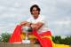 PARIS, FRANCE - JUNE 11: Rafael Nadal of Spain poses with the Coupe des Mousquetaires trophy after his victory against Novak Djokovic of Serbia during day 16 of the French Open at Roland Garros on June 11, 2012 in Paris, France. (Photo by Mike Hewitt/Getty Images)