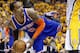 INDIANAPOLIS, IN - MAY 18: J.R. Smith #8 of the New York Knicks looks to pass the ball during the game against the Indiana Pacers during Game Six of the Eastern Conference Semifinals of the 2013 NBA Playoffs at Bankers Life Fieldhouse on May 18, 2013 in Indianapolis, Indiana. NOTE TO USER: User expressly acknowledges and agrees that, by downloading and or using this photograph, User is consenting to the terms and conditions of the Getty Images License Agreement. (Photo by Andy Lyons/Getty Images)