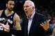 OAKLAND, CA - FEBRUARY 22: Head coach Gregg Popovich of the San Antonio Spurs shouts to his team during their loss to the Golden State Warriors at Oracle Arena on February 22, 2013 in Oakland, California. NOTE TO USER: User expressly acknowledges and agrees that, by downloading and or using this photograph, User is consenting to the terms and conditions of the Getty Images License Agreement. (Photo by Ezra Shaw/Getty Images)