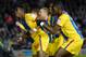BRIGHTON, ENGLAND - MAY 13: Wilfried Zaha of Crystal Palace celebrates with team-mate Yannick Bolasie after scoring his first goal during the npower Championship play off semi final second leg between Brighton & Hove Albion and Crystal Palace at Amex Stadium on May 13, 2013 in Brighton, England. (Photo by Shaun Botterill/Getty Images)