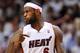 May 24, 2013; Miami, FL, USA; Miami Heat small forward LeBron James (6) reacts during the first half in game two of the Eastern Conference finals against the Indiana Pacers of the 2013 NBA Playoffs at American Airlines Arena. Mandatory Credit: Steve Mitchell-USA TODAY Sports