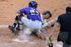 May 26, 2013; Hoover, AL, USA; LSU Tigers catcher Ty Ross (26) tags out Vanderbilt Commodores baserunner Zander Wiel (43) at home plate after tagging up from third base during the championship game of the SEC baseball tournament at the Hoover Met. Mandatory Credit: John David Mercer-USA TODAY Sports
