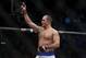 May 25, 2013; Las Vegas, NV, USA; Junior dos Santos reacts to his victory over Mark Hunt during UFC 160 at the MGM Grand Garden Arena. Mandatory Credit: Gary A. Vasquez-USA TODAY Sports