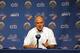 August 22, 2012; New York, NY, USA; New York Mets general manager Sandy Alderson speaks about pitcher Johan Santana (not pictured) during a press conference before a game against the Colorado Rockies at Citi Field. Mandatory Credit: Brad Penner-USA TODAY Sports