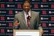 NEW BRUNSWICK, NJ - APRIL 23: Eddie Jordan, the former Rutgers star, is introduced as the school's head men's basketball coach on April 23, 2013 in New Brunswick, New Jersey. Jordan, who starred in the 1970s with Rutgers and made it to the Final Four in 1976, replaces Mike Rice who was fired after a video surfaced showing him physically and verbally abusing his players during practice. (Photo by Rich Schultz/Getty Images)