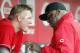 CINCINNATI, OH - MAY 11: Mat Latos #55 of the Cincinnati Reds talks with manager Dusty Baker #12 during the third inning of their game against the Milwaukee Brewers at Great American Ball Park on May 11, 2013 in Cincinnati, Ohio. (Photo by Matt Sullivan/Getty Images)