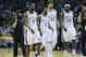May 25, 2013; Memphis, TN, USA; Memphis Grizzlies shooting guard Tony Allen (9) Memphis Grizzlies point guard Mike Conley (11) Memphis Grizzlies center Marc Gasol (33) and Memphis Grizzlies power forward Zach Randolph (50) take a walk off the court in game three of the Western Conference finals of the 2013 NBA Playoffs against the San Antonio Spurs at FedEx Forum. San Antonio Spurs defeat the Memphis Grizzlies 104-93, and lead the series 3-0. Mandatory Credit: Spruce Derden-USA TODAY Sports