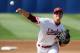 June 3, 2011; Fullerton, CA, USA; Stanford Cardinal pitcher Mark Appel (26) pitches against the Kansas State Wildcats during the second inning of the Fullerton regional of the 2011 NCAA baseball tournament at Goodwin Field. Mandatory Credit: Jake Roth-USA TODAY Sports