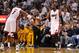 May 24, 2013; Miami, FL, USA; Miami Heat center Chris Bosh (1) high fives shooting guard Dwyane Wade (3) in game two of the Eastern Conference finals of the 2013 NBA Playoffs against the Indiana Pacers at American Airlines Arena. Mandatory Credit: Steve Mitchell-USA TODAY Sports