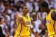 MIAMI, FL - MAY 24: George Hill #3 of the Indiana Pacers celebrates with Lance Stephenson #1 after a play in the first half against the Miami Heat during Game Two of the Eastern Conference Finals at AmericanAirlines Arena on May 24, 2013 in Miami, Florida. NOTE TO USER: User expressly acknowledges and agrees that, by downloading and or using this photograph, user is consenting to the terms and conditions of the Getty Images License Agreement. (Photo by Mike Ehrmann/Getty Images)