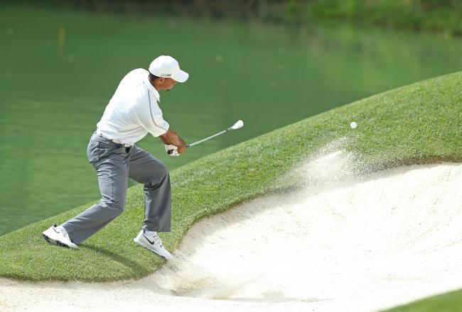 Tiger blasting out sideways at the 12th.