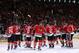 CHICAGO, IL - JUNE 01: Marian Hossa #81 (C) and his Chicago Blackhawks teammates acknowledge the fans after defeating the Los Angeles Kings 2-1 in Game One of the Western Conference Final during the 2013 NHL Stanley Cup Playoffs at United Center on June 1, 2013 in Chicago, Illinois. The Blackhawks defeated the Kings 2-1. (Photo by Jonathan Daniel/Getty Images)