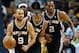 MEMPHIS, TN - MAY 27: Tony Parker #9 of the San Antonio Spurs moves the ball in front of teammates Boris Diaw #33 and Kawhi Leonard #2 in the second quarter against the Memphis Grizzlies during Game Four of the Western Conference Finals of the 2013 NBA Playoffs at the FedExForum on May 27, 2013 in Memphis, Tennessee. NOTE TO USER: User expressly acknowledges and agrees that, by downloading and or using this photograph, User is consenting to the terms and conditions of the Getty Images License Agreement. (Photo by Kevin C. Cox/Getty Images)