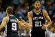 MEMPHIS, TN - MAY 27: Tim Duncan #21 and Tony Parker #9 of the San Antonio Spurs celebrate a basket by Duncan in the fourth quarter against the Memphis Grizzlies during Game Four of the Western Conference Finals of the 2013 NBA Playoffs at the FedExForum on May 27, 2013 in Memphis, Tennessee. NOTE TO USER: User expressly acknowledges and agrees that, by downloading and or using this photograph, User is consenting to the terms and conditions of the Getty Images License Agreement. (Photo by Kevin C. Cox/Getty Images)