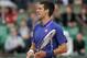 May 30, 2013; Paris, France; Novak Djokovic (SRB) reacts during his match against Guido Pella (ARG) on day five of the 2013 French Open at Roland Garros. Mandatory Credit: Susan Mullane-USA TODAY Sports