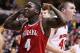 Mar 9, 2012; Indianapolis, IN, USA; Indiana Hoosiers guard Victor Oladipo (4) reacts after making a basket and getting fouled by the Wisconsin Badgers during the second half of the second round of 2012 Big Ten Tournament at Bankers Life Fieldhouse. Wisconsin defeated Indiana 79-71. Mandatory Credit: Brian Spurlock-USA TODAY Sports