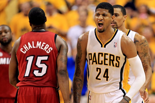 VIDEO: Mario Chalmers Flops, Paul George Has Words for Him