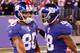 Nov. 20, 2011; East Rutherford, NJ, USA; New York Giants wide receiver Victor Cruz (80) and wide receiver Hakeem Nicks (88) celebrate after catching a long pass during the second half against the Philadelphia Eagles at MetLife Stadium. Eagles defeat the Giants, 17-10. Mandatory Credit: Debby Wong-USA TODAY Sports