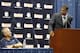 STORRS, CT- SEPTEMBER 13: Newly named University Of Connecticut basketball coach Kevin Ollie (L) speaks at a news conference basketball coach Jim Calhoun announced his retirement at a news conference on September 13, 2012 in Storrs, Connecticut. (Photo by Winslow Townson/Getty Images)
