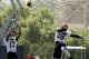 May 29, 2013; Cincinnati, OH, USA; Cincinnati Bengals wide receivers Tyrone Goard (17) and A.J. Green (18) go up for a pass during organized team activities at Paul Brown Stadium. Mandatory Credit: David Kohl-USA TODAY Sports