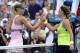Sep 7, 2012; Queens, NY, USA; Maria Sharapova (RUS), left, shakes hands with Victoria Azarenka (BLR) after their match on day twelve of the 2012 US Open at Billie Jean King National Tennis Center. Azarenka won 3-6, 6-2, 6-4. Mandatory Credit: Jerry Lai-USA TODAY Sports