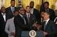 WASHINGTON, DC - JANUARY 28: Miami Heat player LeBron James (L) speaks to U.S. President Barack Obama (R) during an event to honor the NBA champion Miami Heat in the East Room at the White House on January 28, 2013 in Washington, DC. President Barack Obama congratulated the 2012 NBA champions for claiming their third NBA Championship by beating the Boston Celtics. (Photo by Mark Wilson/Getty Images)