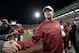 NORMAN, OK - NOVEMBER 24: Head Coach Bob Stoops of the Oklahoma Sooners shakes hands after the game against the Oklahoma State Cowboys November 24, 2012 at Gaylord Family-Oklahoma Memorial Stadium in Norman, Oklahoma. Oklahoma defeated Oklahoma State 51-48 in overtime. (Photo by Brett Deering/Getty Images)