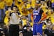 INDIANAPOLIS, IN - MAY 11: Carmelo Anthony #7 of the New York Knicks reacts after being called for a foul against the Indiana Pacers during game three of the Eastern Conference Semifinals of the 2013 NBA Playoffs at Bankers Life Fieldhouse on May 11, 2013 in Indianapolis, Indiana. The Pacers won 82-71. NOTE TO USER: User expressly acknowledges and agrees that, by downloading and or using this photograph, User is consenting to the terms and conditions of the Getty Images License Agreement. (Photo by Joe Robbins/Getty Images)