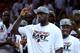 MIAMI, FL - JUNE 03: LeBron James #6 of the Miami Heat reacts after the Heat won 99-77 against the Indiana Pacers during Game Seven of the Eastern Conference Finals of the 2013 NBA Playoffs at AmericanAirlines Arena on June 3, 2013 in Miami, Florida. NOTE TO USER: User expressly acknowledges and agrees that, by downloading and or using this photograph, User is consenting to the terms and conditions of the Getty Images License Agreement. (Photo by Mike Ehrmann/Getty Images)