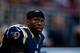 ST. LOUIS, MO - AUGUST 30: Free safety Quintin Mikell #27 of the St. Louis Rams looks at the scoreboard while sitting on the bench during the game against the Baltimore Ravens at the Edward Jones Dome on August 30, 2012 in St. Louis, Missouri. The St. Louis Rams defeated the Baltimore Ravens 31-17. (Photo by David Welker/Getty Images)
