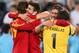 DONETSK, UKRAINE - JUNE 27: Fernando Llorente of Spain hugs team mate Gerard Pique (L) and Sergio Ramos hugs Iker Casillas after victory during the UEFA EURO 2012 semi final match between Portugal and Spain at Donbass Arena on June 27, 2012 in Donetsk, Ukraine. (Photo by Alex Livesey/Getty Images)