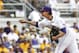 June 8, 2012; Baton Rouge, LA, USA; LSU Tigers pitcher Aaron Nola (10) pitches in the first inning against the Stony Brook Seawolves of game one of the Baton Rouge super regional at Alex Box Stadium. Mandatory Credit: Crystal Logiudice-USA TODAY Sports
