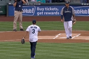 Russell Wilson Throws out First Pitch at Mariners-Yankees Game